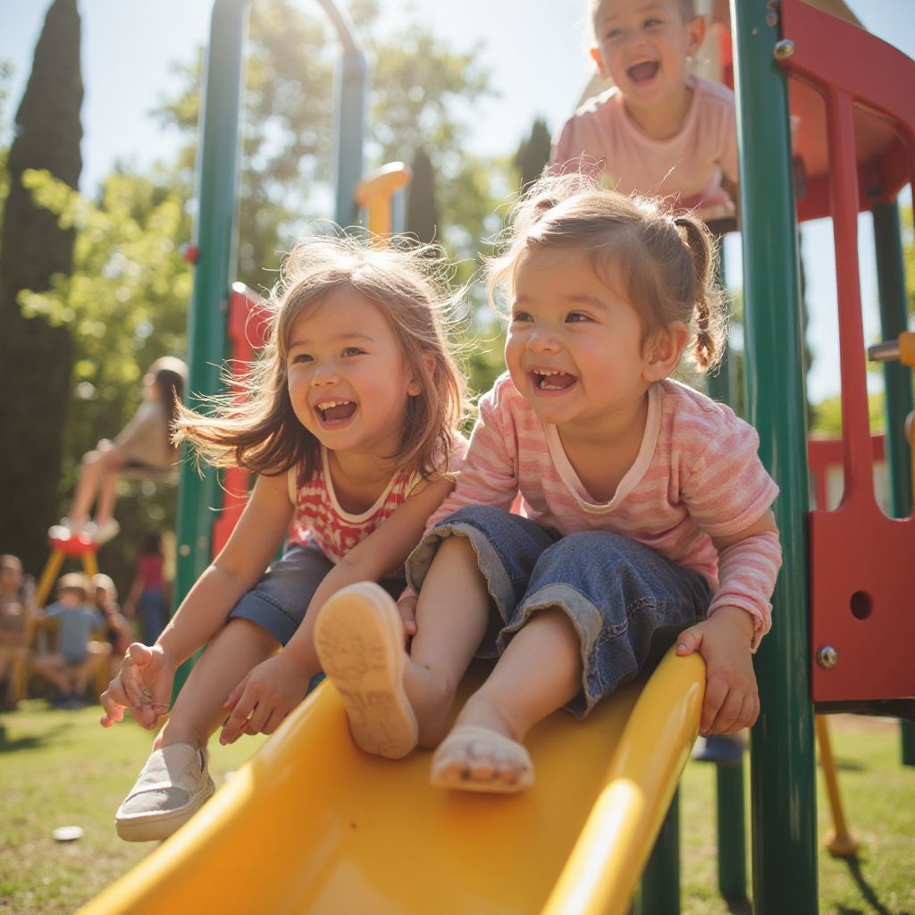 Families enjoying outdoor playground activities