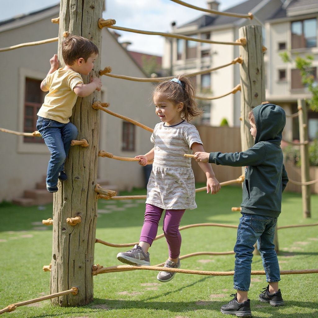Children developing physical skills on obstacle courses