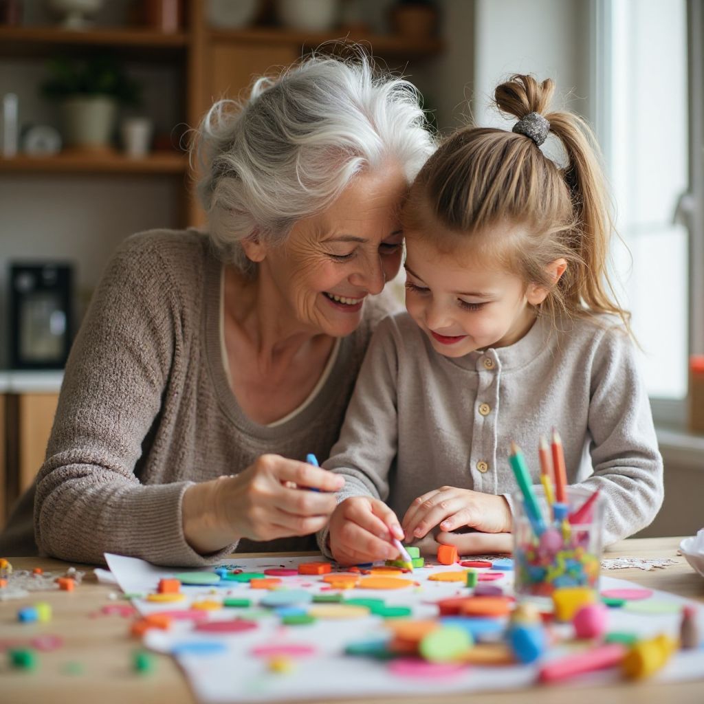 Grandmother and granddaughter doing arts and crafts